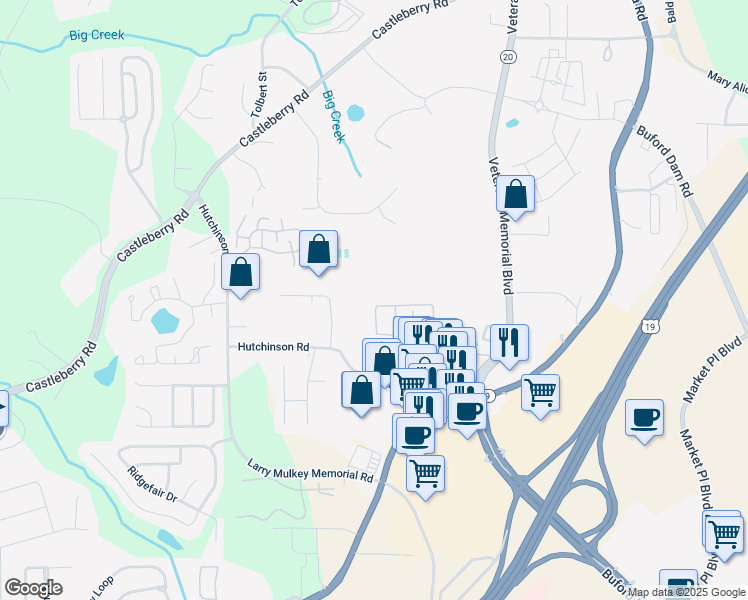 map of restaurants, bars, coffee shops, grocery stores, and more near 290 Azalea Circle in Cumming