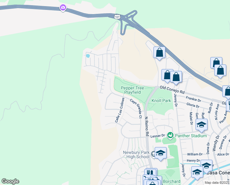 map of restaurants, bars, coffee shops, grocery stores, and more near 876 Cayo Grande Court in Thousand Oaks