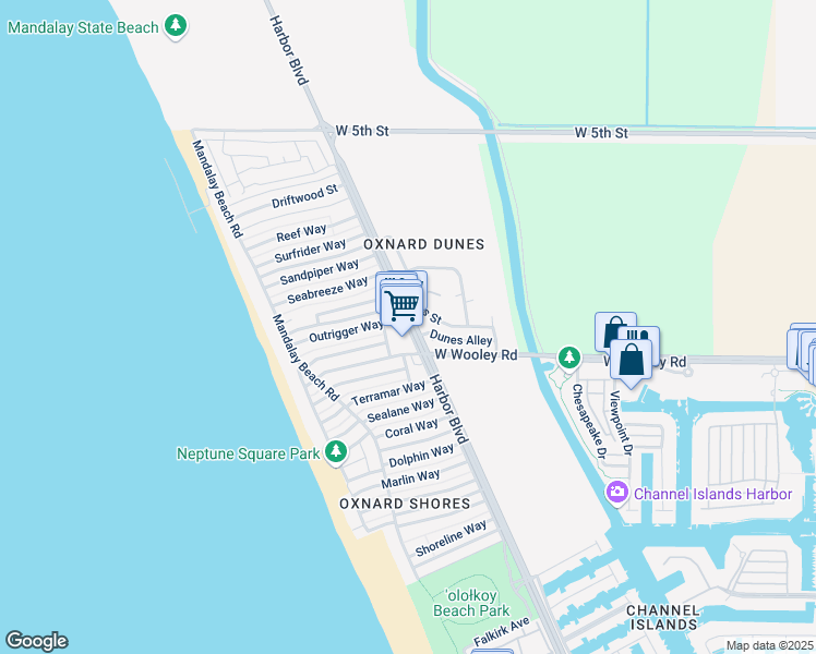 map of restaurants, bars, coffee shops, grocery stores, and more near 1035 Harbor Boulevard in Oxnard