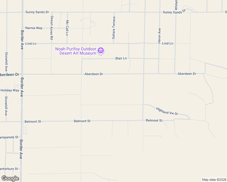 map of restaurants, bars, coffee shops, grocery stores, and more near 63187 Aberdeen Drive in Joshua Tree