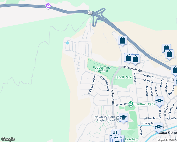 map of restaurants, bars, coffee shops, grocery stores, and more near 876 Cayo Grande Court in Thousand Oaks