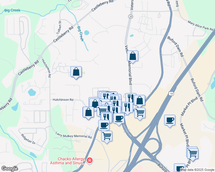 map of restaurants, bars, coffee shops, grocery stores, and more near 522 Dragonfly Court in Cumming