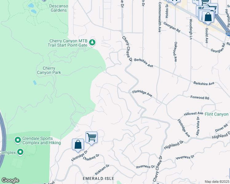 map of restaurants, bars, coffee shops, grocery stores, and more near 4080 Hampstead Road in La Cañada Flintridge
