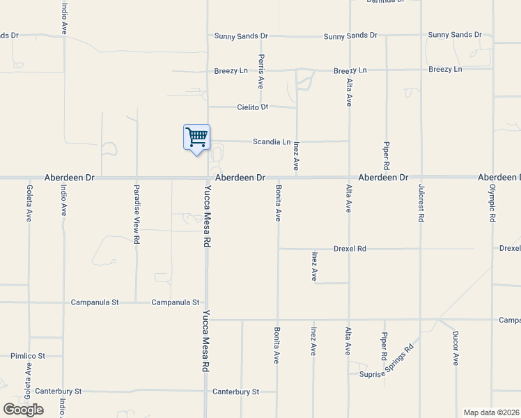 map of restaurants, bars, coffee shops, grocery stores, and more near Bonita Trail in Yucca Valley