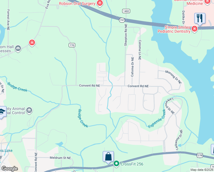 map of restaurants, bars, coffee shops, grocery stores, and more near 1409 Clearwater Drive Northeast in Cullman