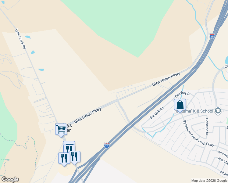 map of restaurants, bars, coffee shops, grocery stores, and more near 17100 Gray Pine Place in San Bernardino
