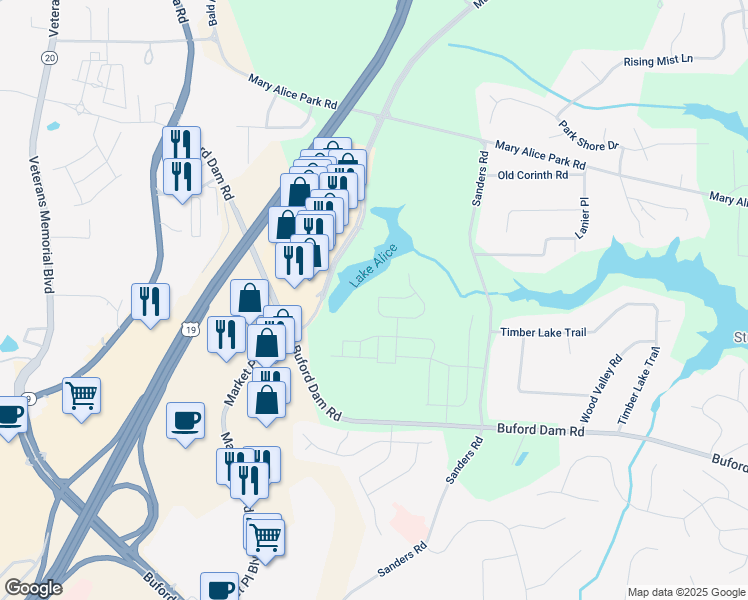 map of restaurants, bars, coffee shops, grocery stores, and more near 630 Gilles Ln in Cumming