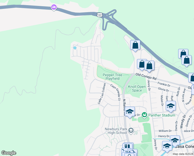 map of restaurants, bars, coffee shops, grocery stores, and more near 880 Cayo Grande Court in Thousand Oaks