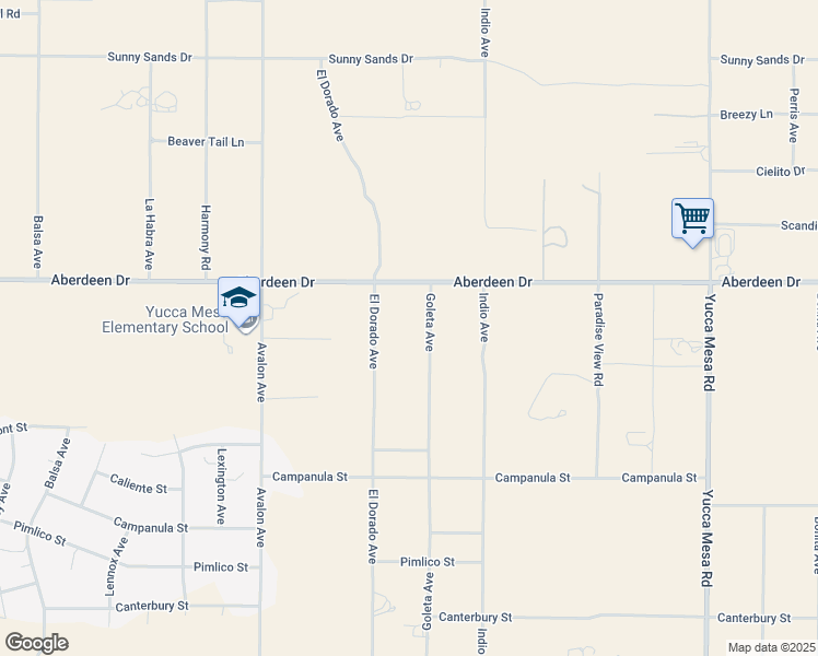 map of restaurants, bars, coffee shops, grocery stores, and more near 58760 Drexel Road in Yucca Valley