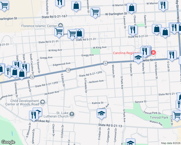 map of restaurants, bars, coffee shops, grocery stores, and more near 1008 Madison Avenue in Florence