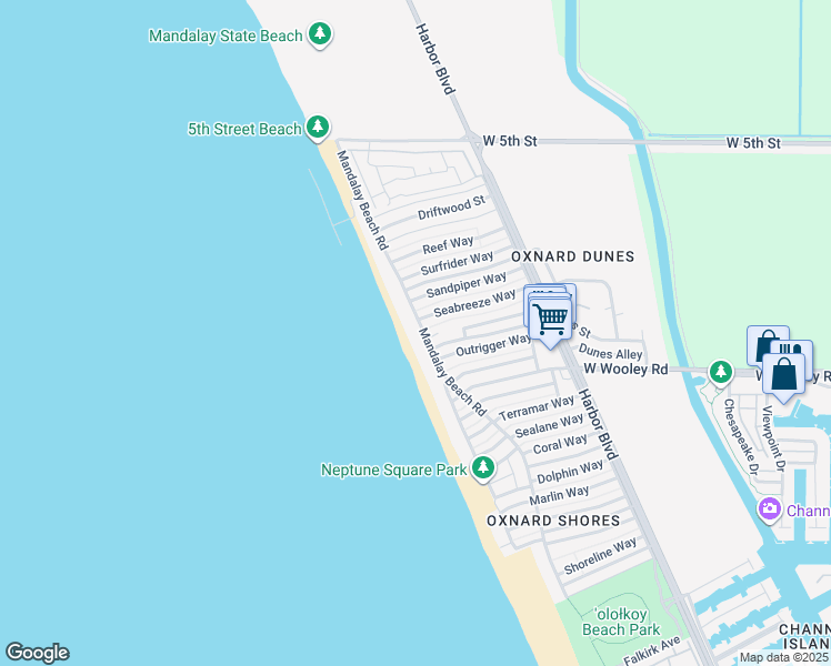 map of restaurants, bars, coffee shops, grocery stores, and more near 1013 Mandalay Beach Road in Oxnard
