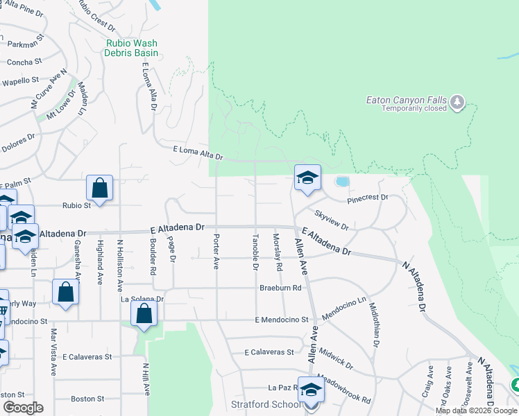 map of restaurants, bars, coffee shops, grocery stores, and more near 1746 Alta Crest Drive in Altadena