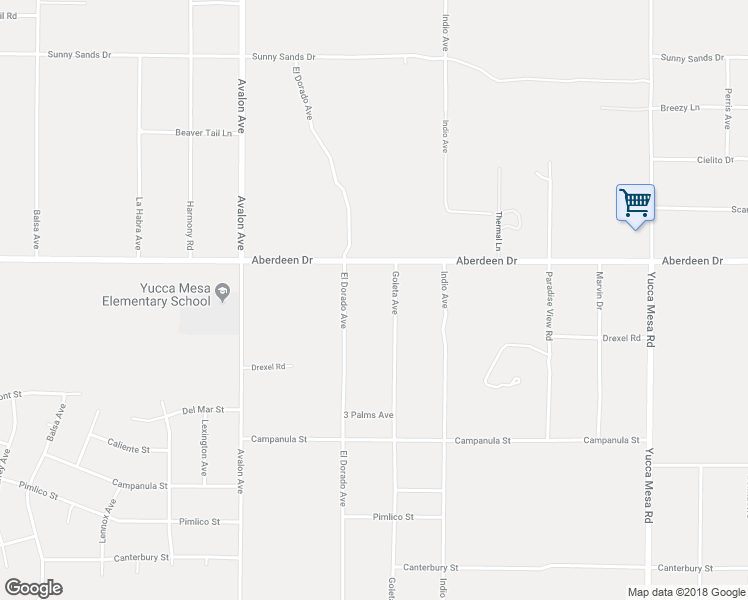 map of restaurants, bars, coffee shops, grocery stores, and more near 58760 Drexel Road in Yucca Valley