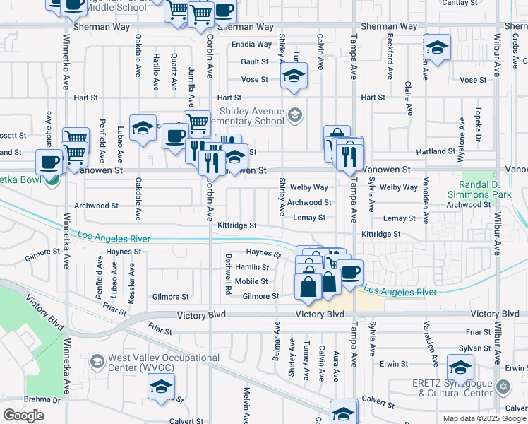 map of restaurants, bars, coffee shops, grocery stores, and more near 6653 Belmar Avenue in Los Angeles