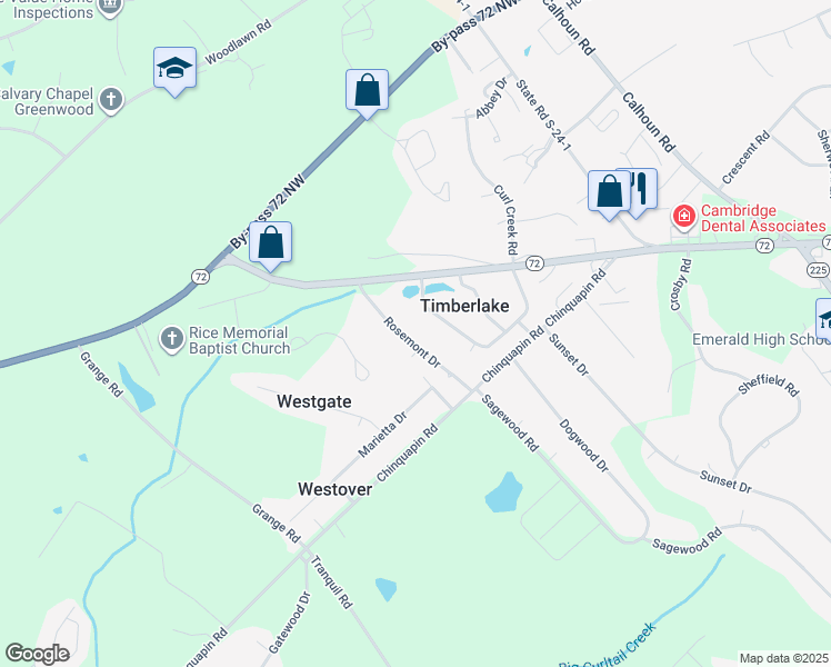 map of restaurants, bars, coffee shops, grocery stores, and more near 219 Forest Drive West in Greenwood