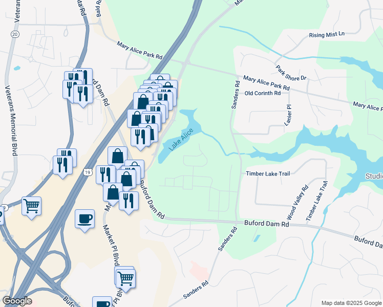 map of restaurants, bars, coffee shops, grocery stores, and more near 620 Gilles Ln in Cumming
