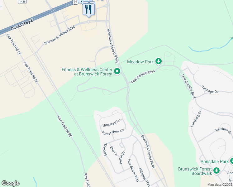 map of restaurants, bars, coffee shops, grocery stores, and more near 1166 Evangeline Drive in Leland
