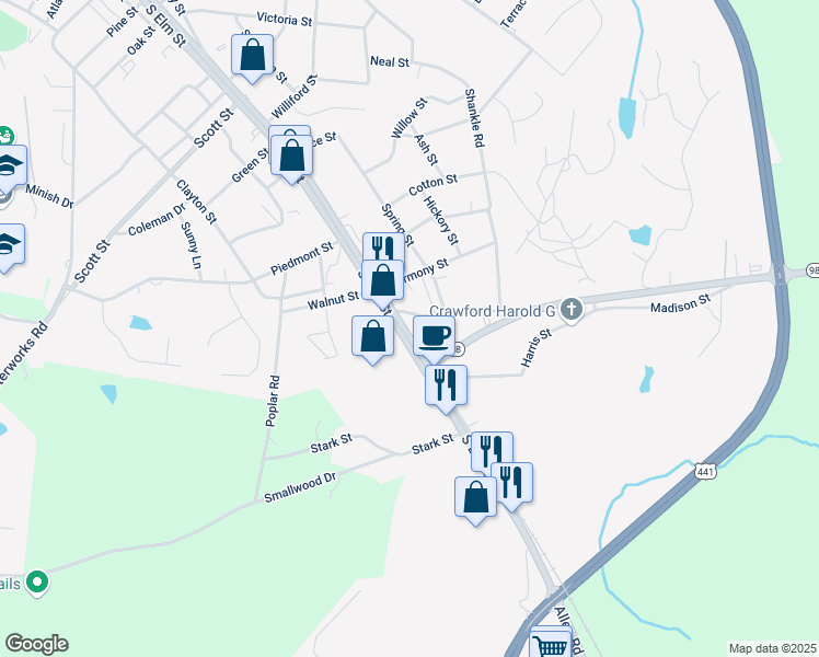 map of restaurants, bars, coffee shops, grocery stores, and more near 684 South Broad Street in Commerce