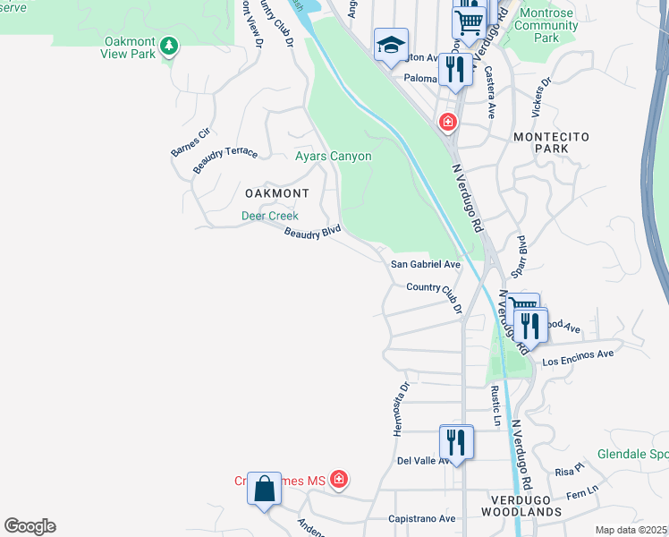 map of restaurants, bars, coffee shops, grocery stores, and more near 2999 Country Club Drive in Glendale