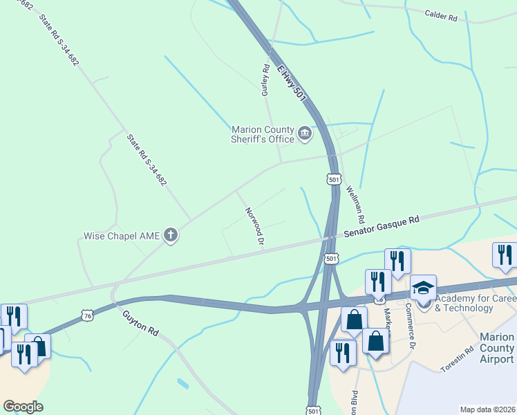 map of restaurants, bars, coffee shops, grocery stores, and more near 1902 Sun Valley Court in Marion