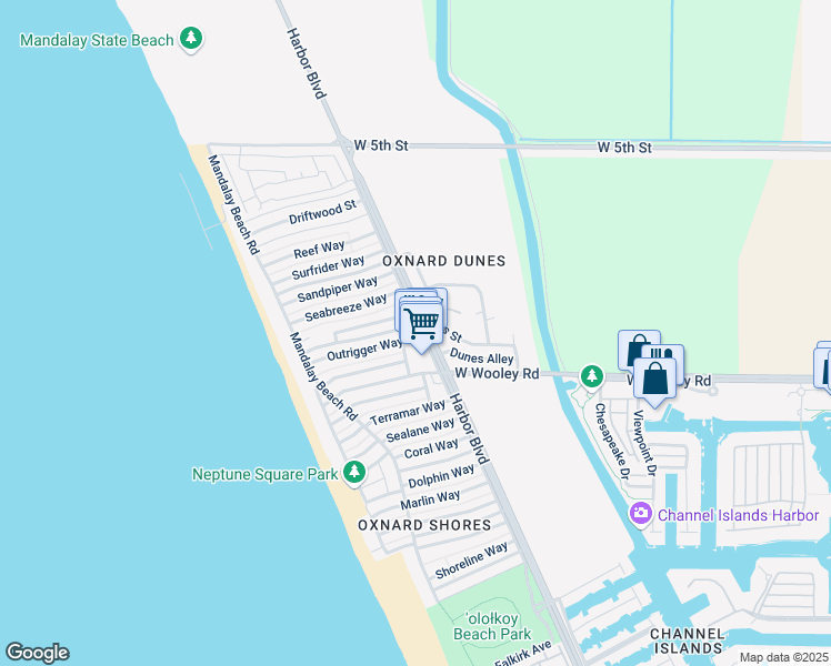 map of restaurants, bars, coffee shops, grocery stores, and more near 923 Dunes Street in Oxnard