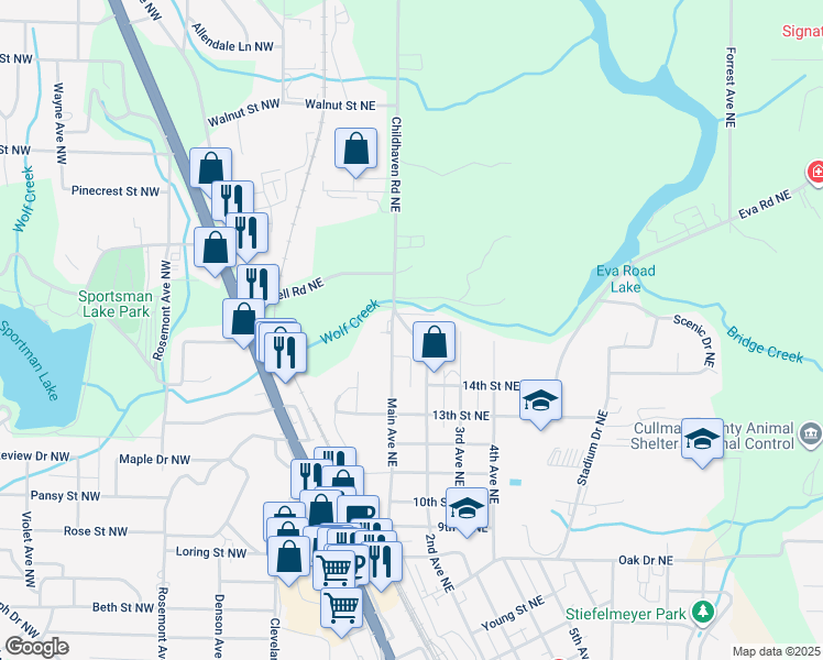 map of restaurants, bars, coffee shops, grocery stores, and more near 1628 Childhaven Road Northeast in Cullman