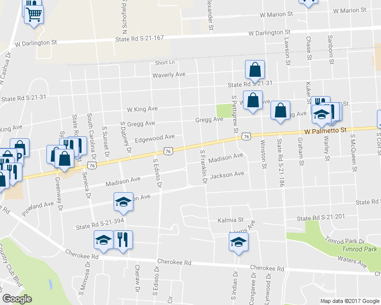 map of restaurants, bars, coffee shops, grocery stores, and more near 1108 West Palmetto Street in Florence