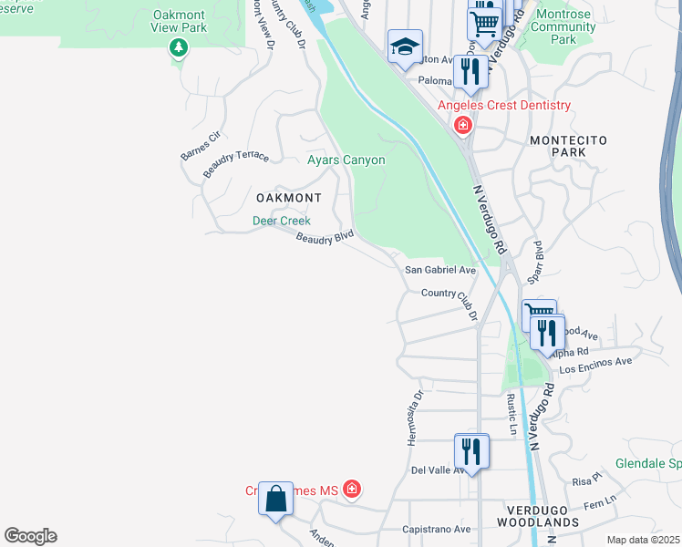 map of restaurants, bars, coffee shops, grocery stores, and more near 3009 San Gabriel Avenue in Glendale