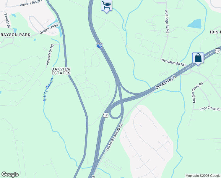 map of restaurants, bars, coffee shops, grocery stores, and more near 7443 Ocean Highway East in Leland