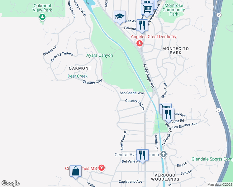 map of restaurants, bars, coffee shops, grocery stores, and more near 2999 Country Club Drive in Glendale