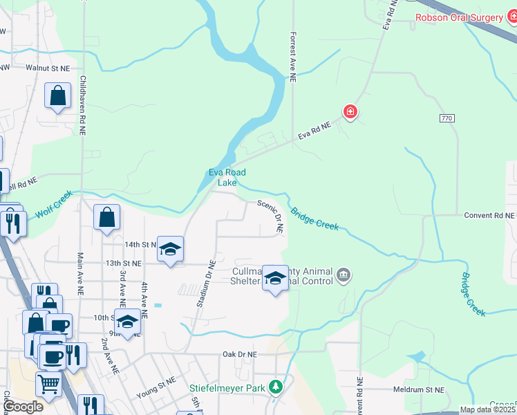 map of restaurants, bars, coffee shops, grocery stores, and more near 851 Scenic Drive Northeast in Cullman