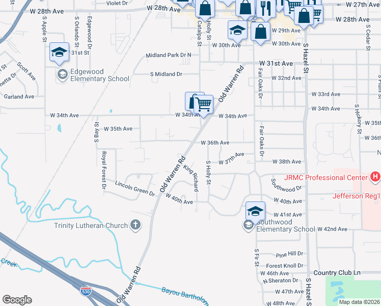 map of restaurants, bars, coffee shops, grocery stores, and more near 2920 West 36th Avenue in Pine Bluff