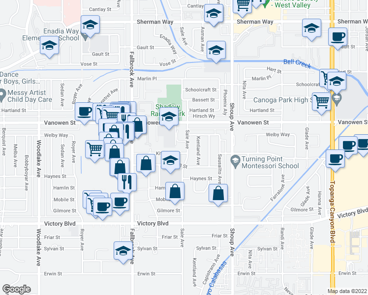 map of restaurants, bars, coffee shops, grocery stores, and more near 6663 Sale Avenue in Los Angeles