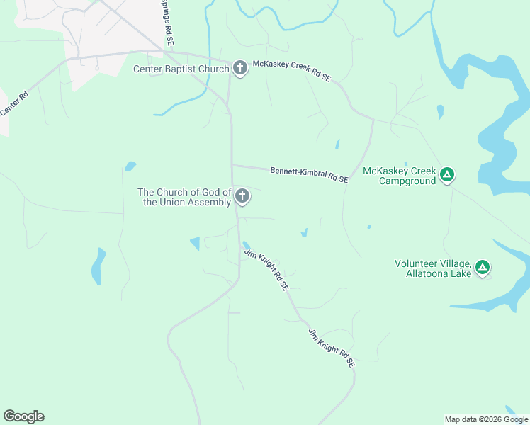 map of restaurants, bars, coffee shops, grocery stores, and more near 40 Luther Knight Road Southeast in Cartersville