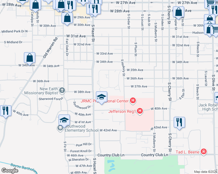 map of restaurants, bars, coffee shops, grocery stores, and more near 3698 Long Medow in Pine Bluff