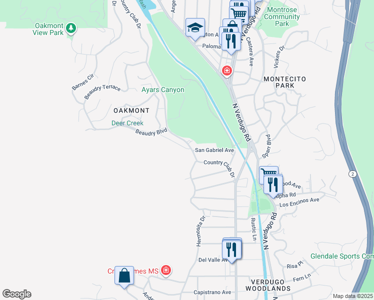 map of restaurants, bars, coffee shops, grocery stores, and more near 3009 San Gabriel Avenue in Glendale
