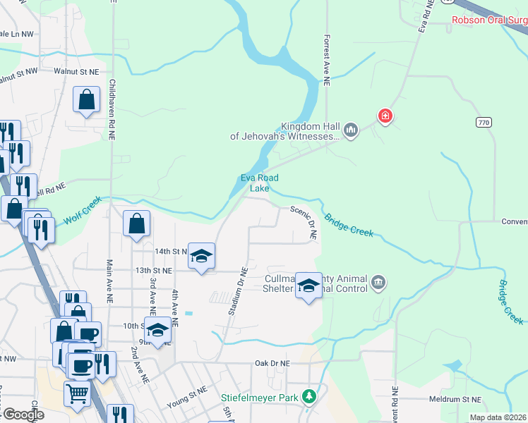 map of restaurants, bars, coffee shops, grocery stores, and more near 907 Scenic Drive Northeast in Cullman
