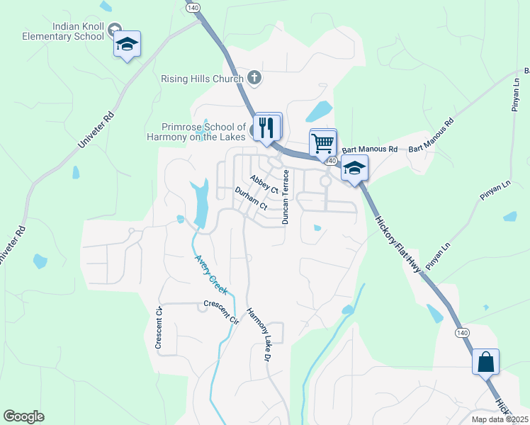 map of restaurants, bars, coffee shops, grocery stores, and more near 213 Harmony Lake Drive in Canton