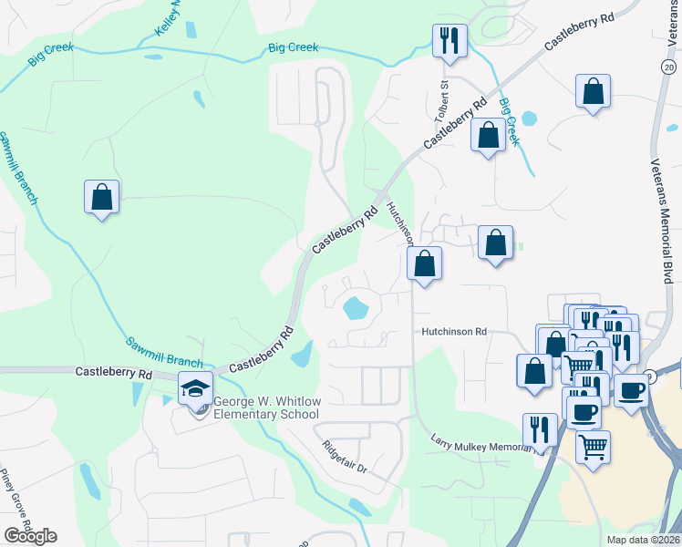 map of restaurants, bars, coffee shops, grocery stores, and more near 4330 Cypress Court in Cumming