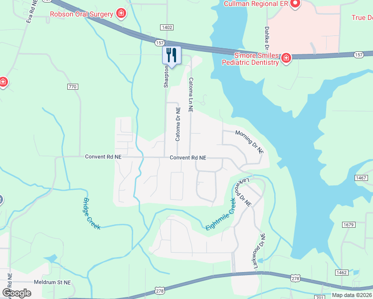 map of restaurants, bars, coffee shops, grocery stores, and more near 1608 Catoma Drive Northeast in Cullman