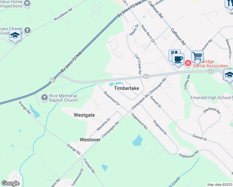 map of restaurants, bars, coffee shops, grocery stores, and more near 219 Forest Drive West in Greenwood