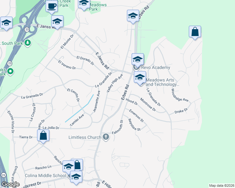 map of restaurants, bars, coffee shops, grocery stores, and more near 1061 Colby Circle in Thousand Oaks