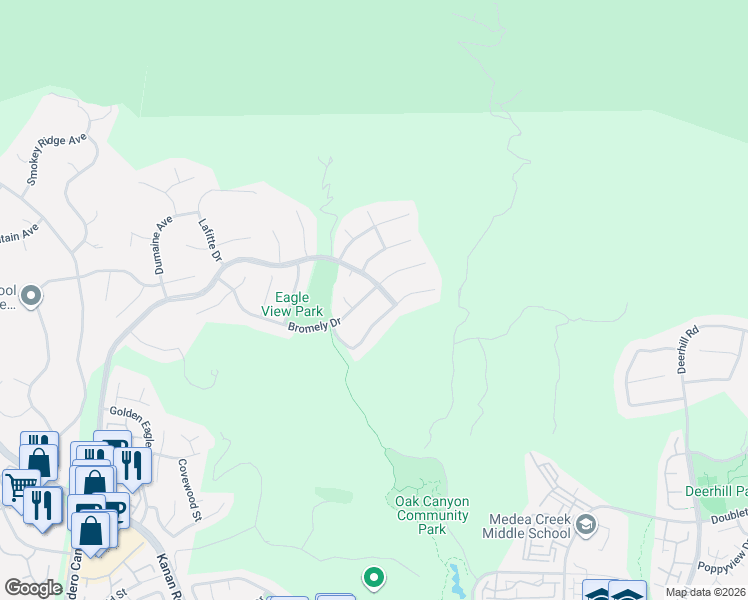 map of restaurants, bars, coffee shops, grocery stores, and more near 5470 Bromely Dr in Oak Park