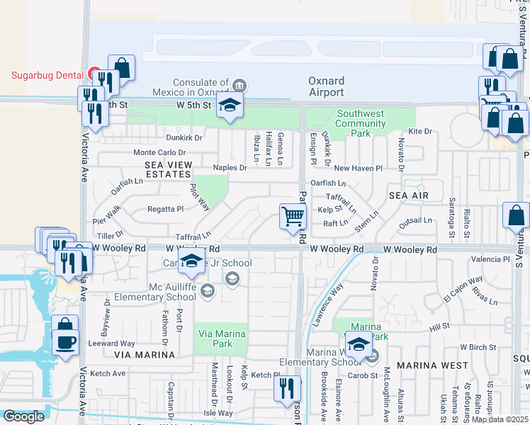 map of restaurants, bars, coffee shops, grocery stores, and more near 2931 Kelp Lane in Oxnard