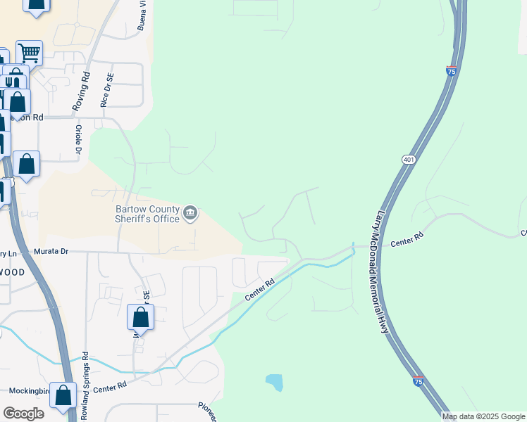 map of restaurants, bars, coffee shops, grocery stores, and more near 14 Kamali Pass in Cartersville