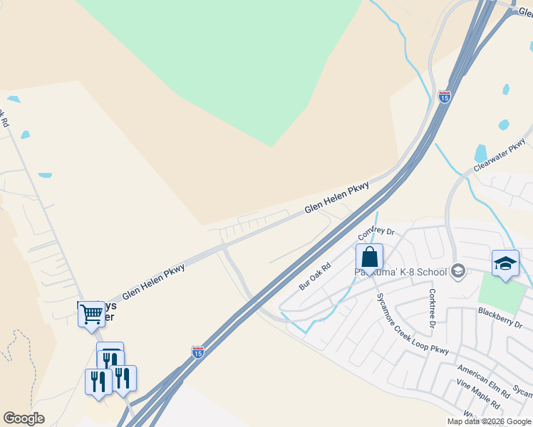 map of restaurants, bars, coffee shops, grocery stores, and more near 3376 Glen Helen Parkway in San Bernardino