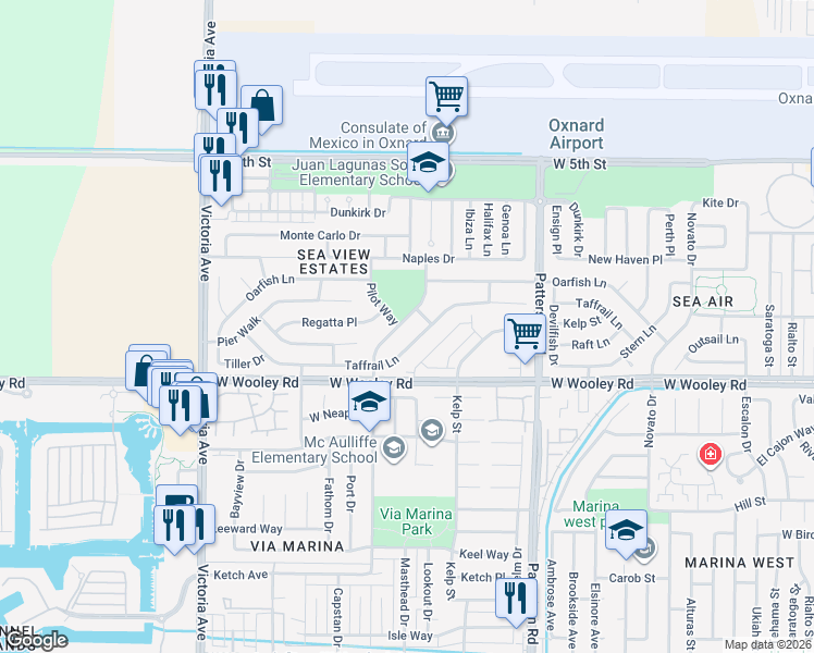 map of restaurants, bars, coffee shops, grocery stores, and more near 960 Offshore Street in Oxnard