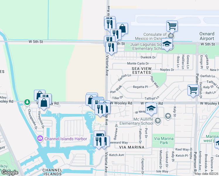 map of restaurants, bars, coffee shops, grocery stores, and more near 1141 South Victoria Avenue in Oxnard