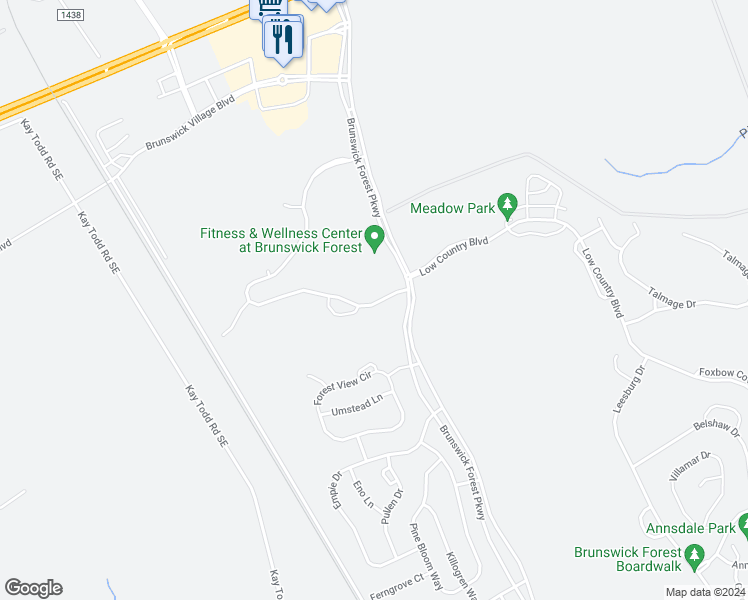 map of restaurants, bars, coffee shops, grocery stores, and more near 1171 Evangeline Drive in Leland