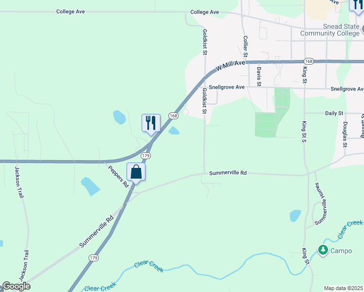 map of restaurants, bars, coffee shops, grocery stores, and more near 700 Goldkist Street in Albertville